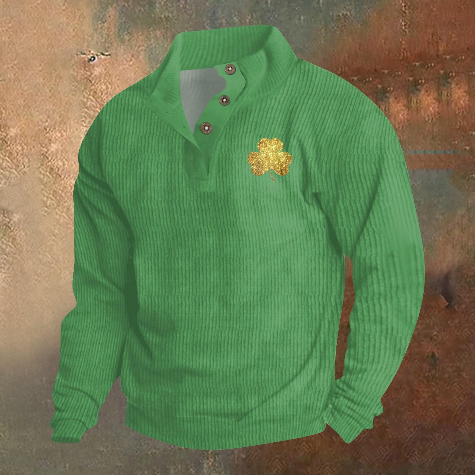 

Трикотажный принт на 3 пуговицах - вельветовый мужской свитшот со стоячим воротником и карманом, повседневный свитшот на пуговицах для активного отдыха M