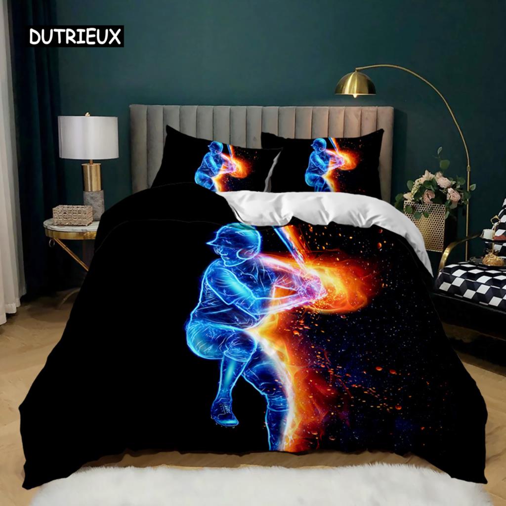 Baseball Bettbezug Set Baseballschläger Bettwäsche Set für Kinder Jugendliche 3D Baseball Sport Doppel Queen King Size Polyester Steppdecke Bezug