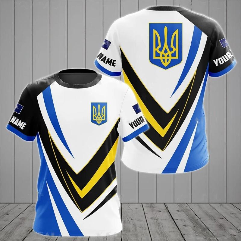 Herren T-Shirt Sommer Kurzarm Ukraine National Emblem Flagge Print Mode Rundhals Pullover Shirt Herrenbekleidung