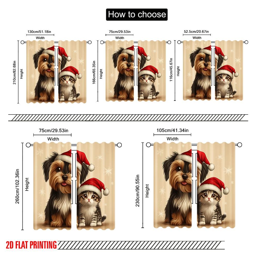 2 Stück, 2D-Flachdruck Minimalistische Vorhänge Niedliches Welpenkätzchen Weihnachten (2) Vielseitiges, strapazierfähiges Polyester (ohne Stange) Zimmer Dekor