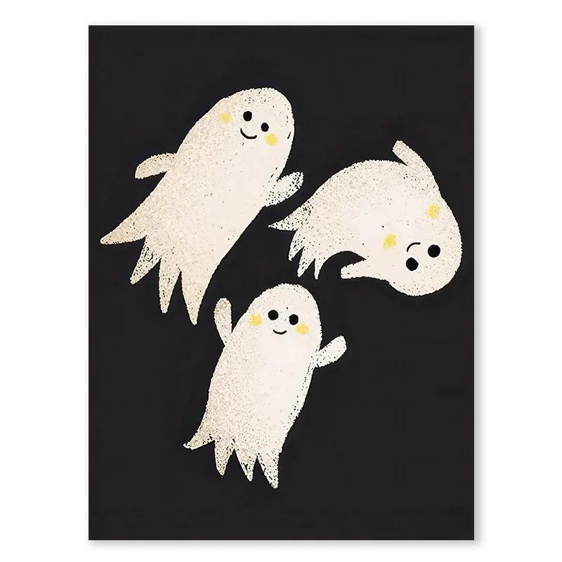 Funny Pink Halloween Poster Witch Gothic Ghost Skull Wall Art Canvas Painting Nordic Modern Festival Living Room Bedroom Decor