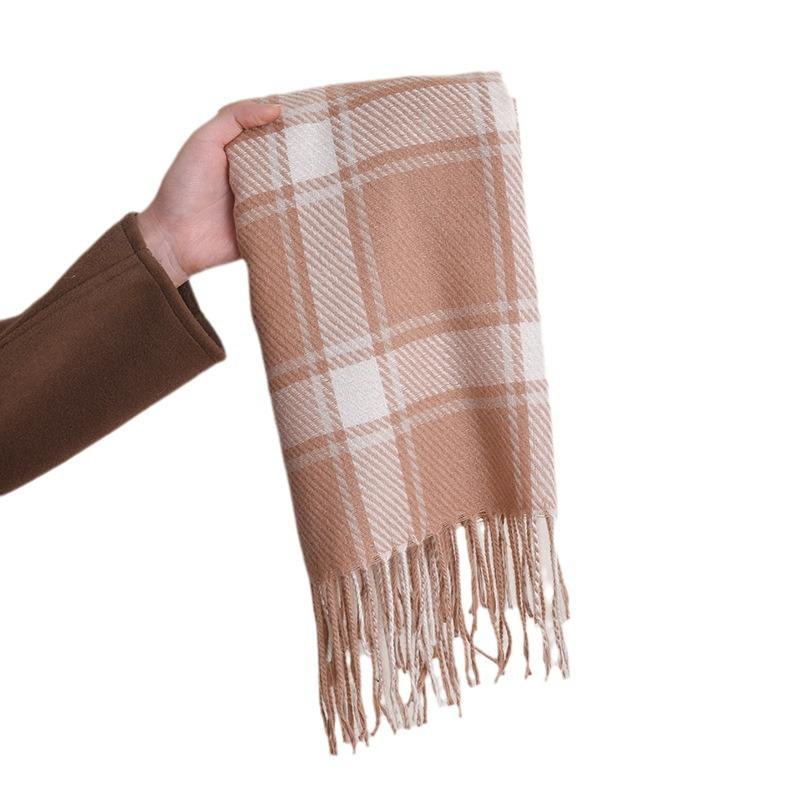 Premium new striped plaid scarf women's soft warm thickened shawl autumn and winter travel cold scarf