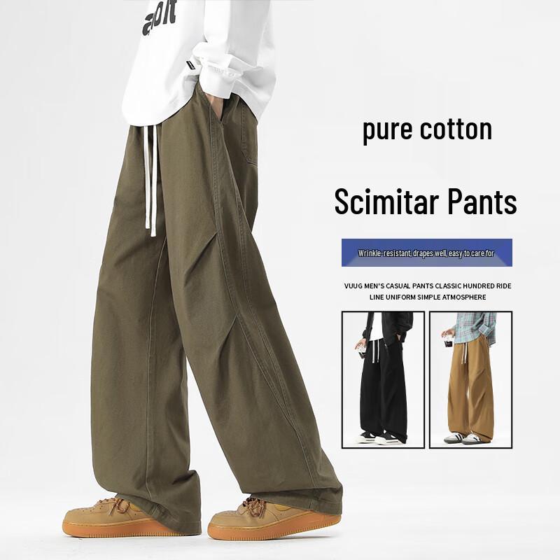 VUUG Pánské retro plisované bavlněné cargo kalhoty se širokými nohavicemi