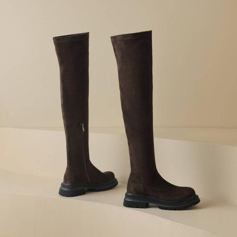Autumn and winter suede Martin boots women's thick-soled large-size women's boots non-slip mid-heel round head square heel new suede over-knee boots