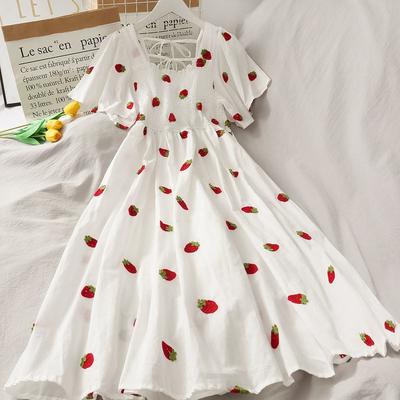 Damenmode Sommer Frühling Kurzarm Quadratischer Kragen Hohe Taille Freizeitkleider