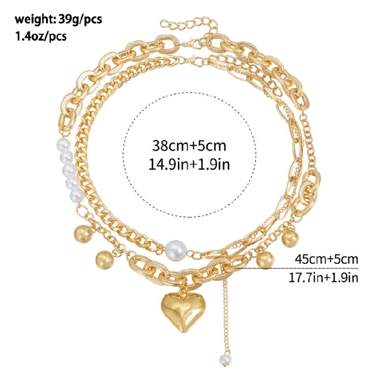 Modern Layer Chain Jewelry Featuring Prominent Heart Designs Adjustable Clasp Alloy Construction Pearls Accent