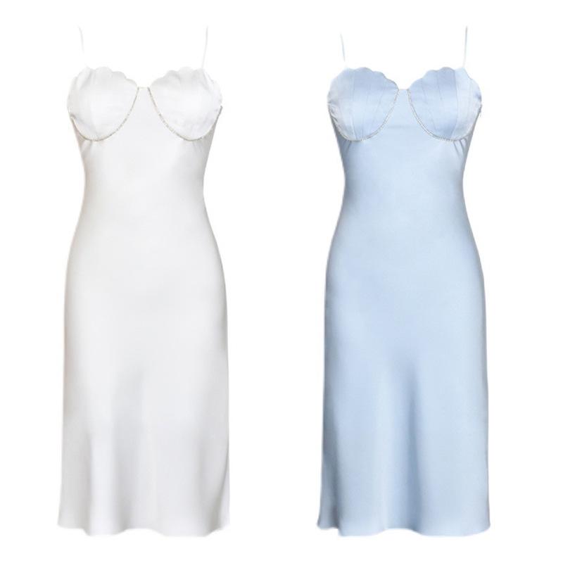 Twilight Waltz Bias-Cut Satin Dress with Lotus Leaf Hem