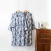 Men's Yarn-Dyed Pure Cotton Gauze Mid-Length Tie-Up Robe with Three-Quarter Sleeves – Spring to Autumn Wear