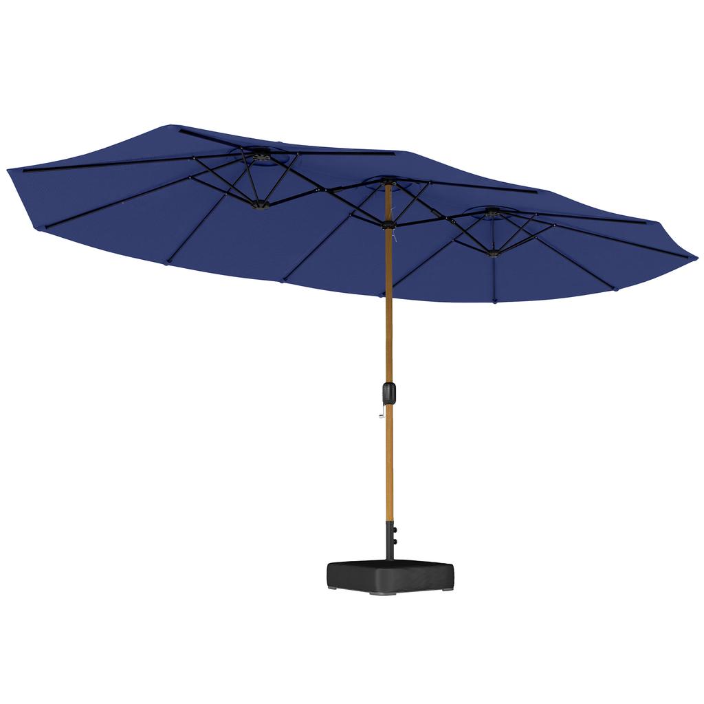 Double Garden Umbrella 4.7x2.8 M With Base Included Crank Sandbags UV Protection Waterproof Dark Blue