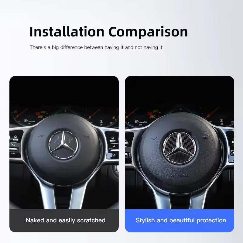 MEA4 Car Interior Carbon Fiber Steering Wheel Emblem Trim Cover Accessories For Mercedes-Benz GLC X253 X254 C-Class W205 W206 A-Class