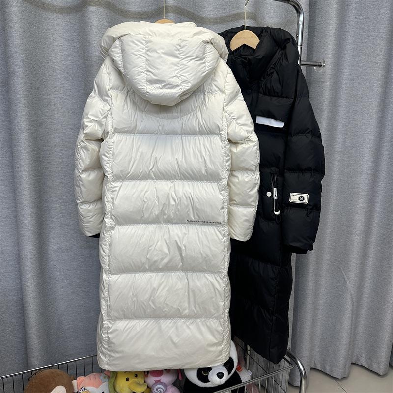 White goose down jacket women's long over the knee winter new Northeast extreme cold hooded thickened fashion coat burst