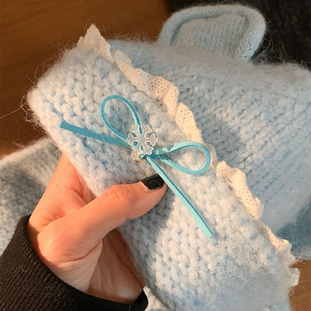 Sweet Neck Collar Beanies Cap Bow Pullover Cap Fashion Bear Ear Knitted Hat Autumn