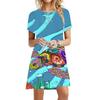 3d Turtle Sea World Beach Landscape Printed Dress Women 2026 Summer Short-sleeved Loose Casual Mini Dress