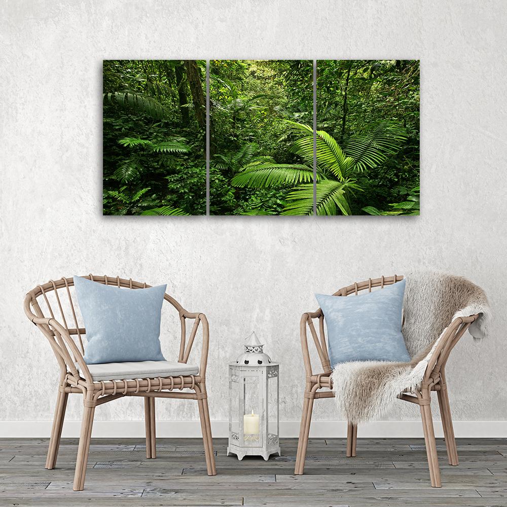 Three Piece Picture Canvas Print Green Forest Leaves