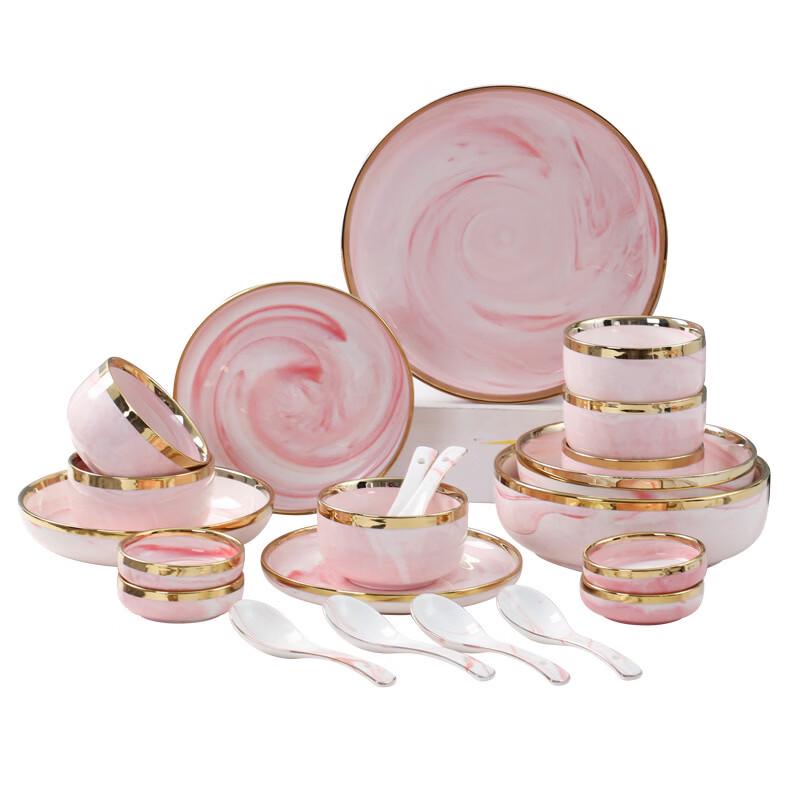 Zhishi European Marble Bone China Dinnerware Set