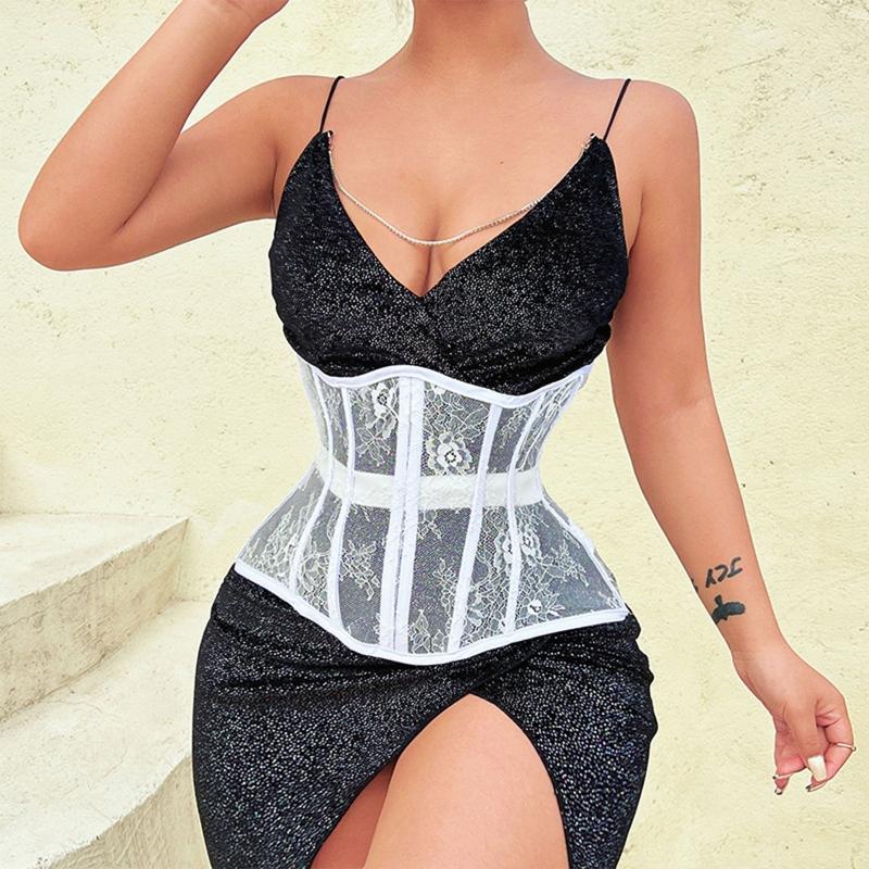 Waist Lace and Floral Trainer Women Corset Cincher Body Shaper Girdle Trimmer with Plastic Bones Extender Waist Decors