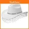 Western Cowgirl Hat With Rhinestone Tassel Decoration And Large Brim For Summer Outdoor Fashion