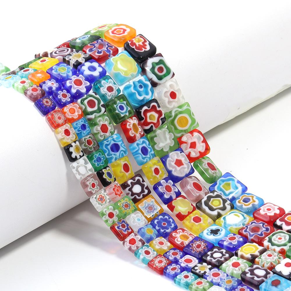 Thousand Flower Lampwork Beads Colored Square Spacer Loose Beads Glass Beads For Jewelry Making DIY Crafts Bracelet Findings