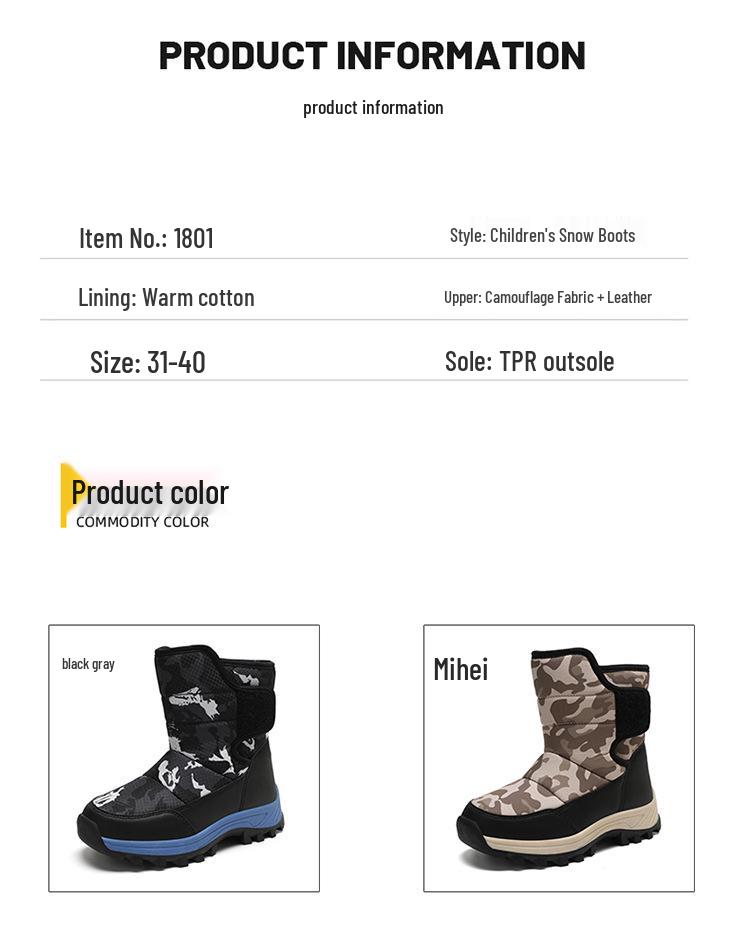 Plus Velvet Warm Children's Snow Boots - Non-Slip, Thick Cotton for Cold Weather, Long Outdoor Boots for Girls