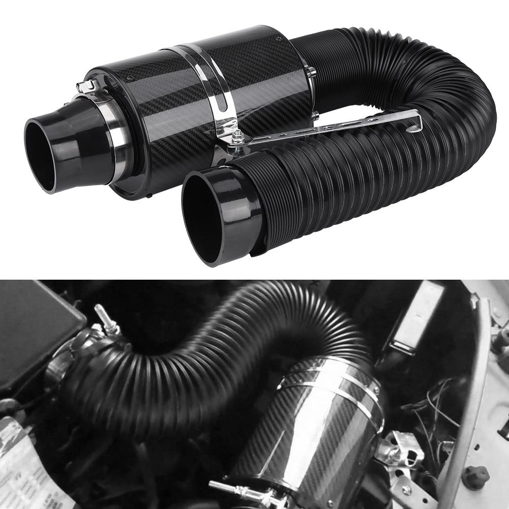 76mm 3" Universal Carbon Fiber Induction  Filter Box Cold Air Intake System W/ Intake Hose Cold Air Intake System Intake Hose