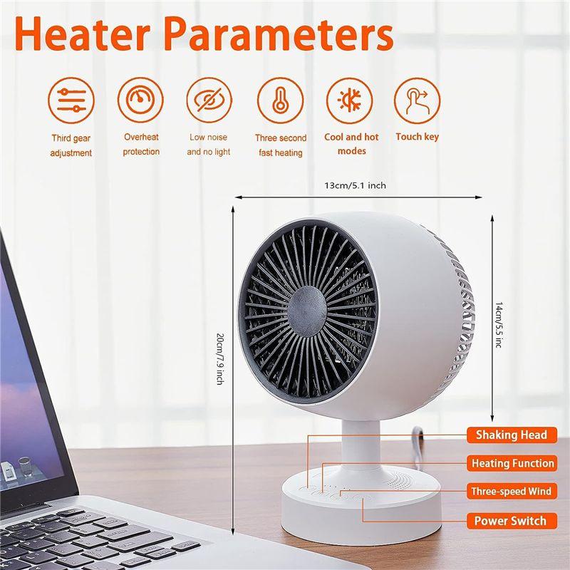 A44Z-Mini-Heizgerät, Raumheizgerät, 500W Schreibtischheizung für Büro, 160° seitliche automatische Oszillation, 3 einstellbare Stufen, PTC