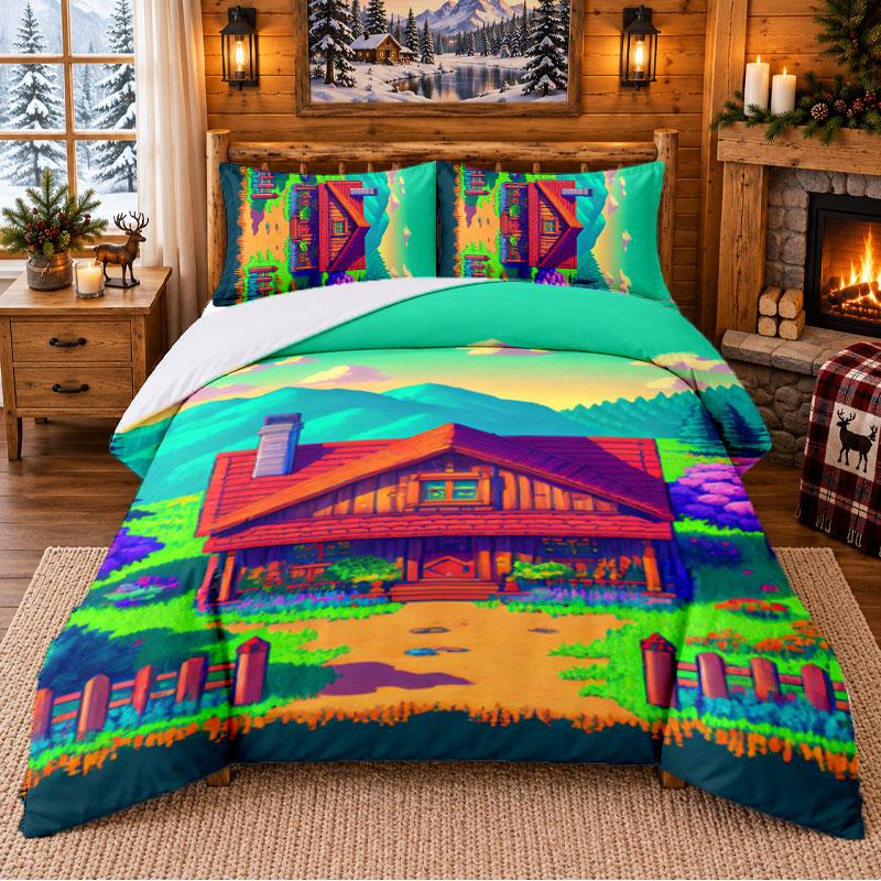 Stardew Valley Muster Bettwäsche 3-teiliges Set Bettlaken und Kissenbezüge für Schlafzimmer