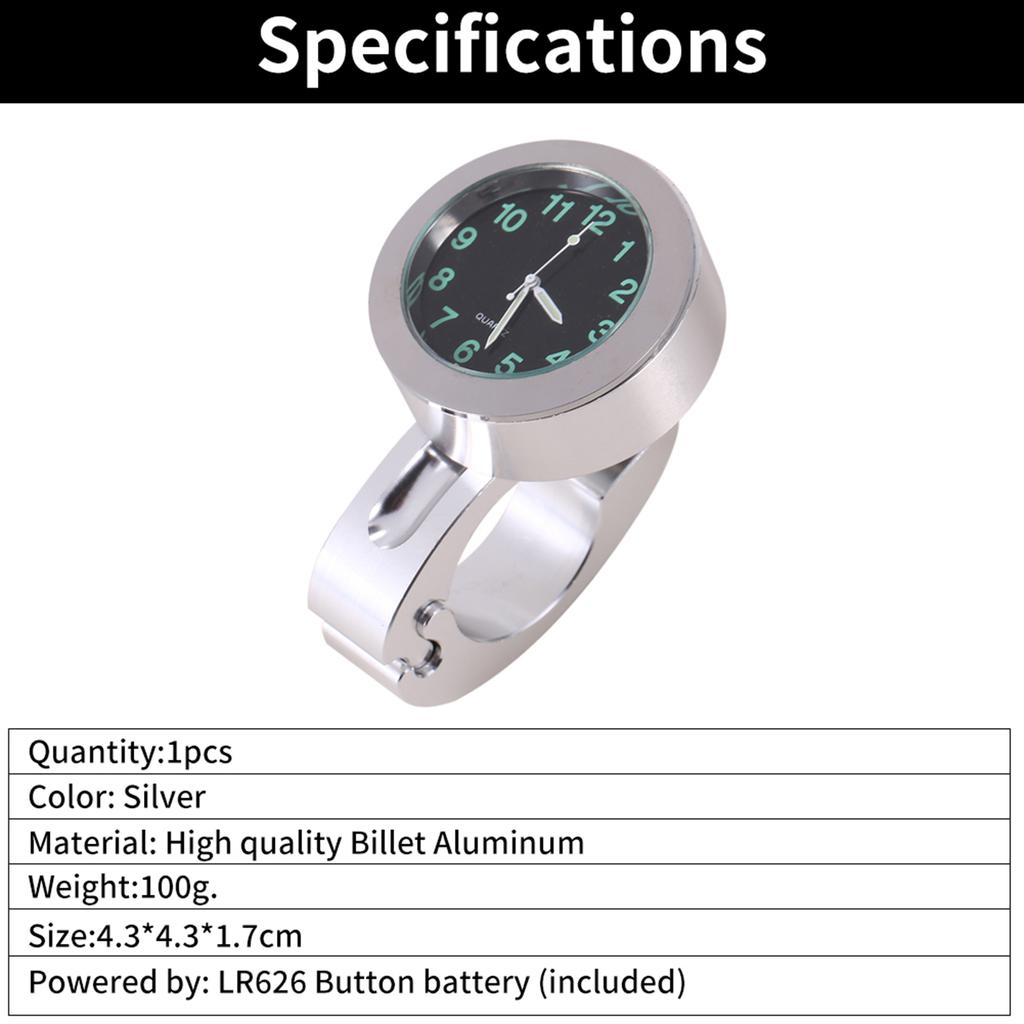 Srebrny zegarek na kierownicę Srebrny wodoodporny aluminiowy zegarek na kierownicę Odporny na wstrząsy Cruiser Chopper Motocykl na zamówienie