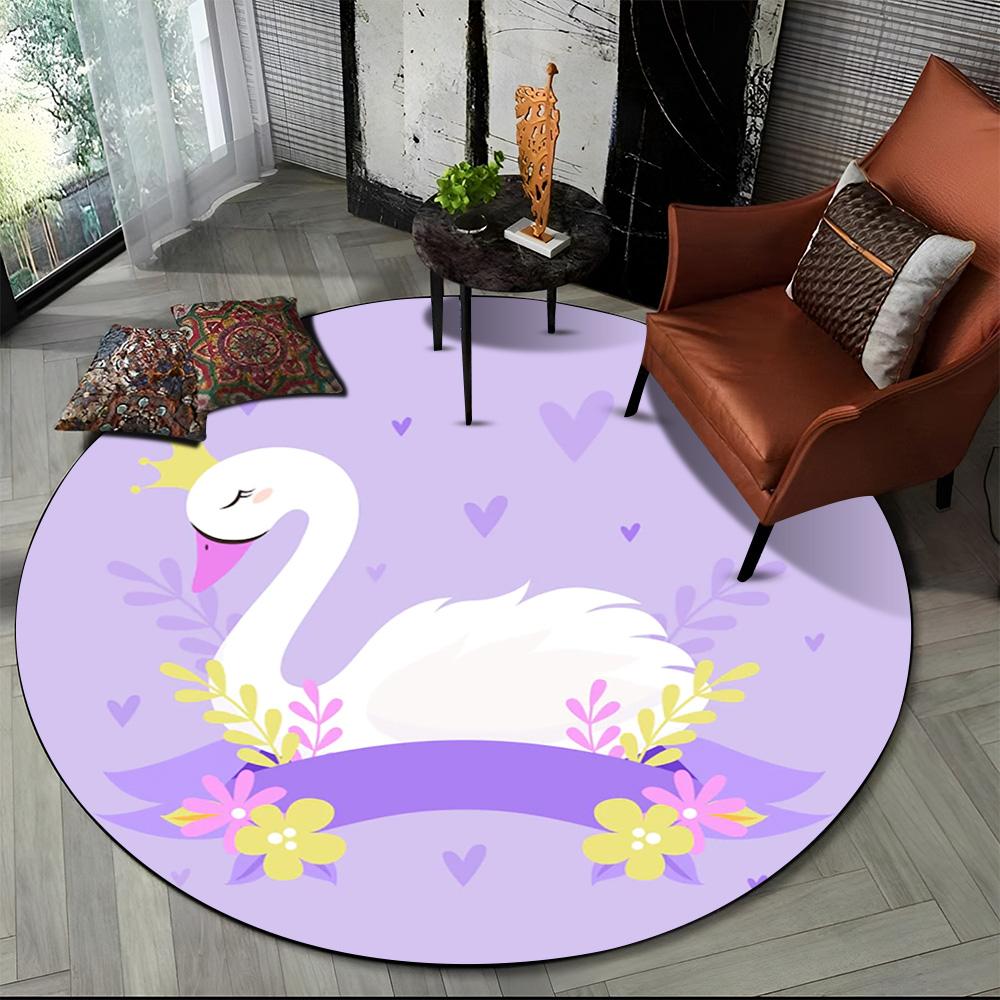 3D Cartoon Cute Swan Cygnus Area Rug,Round Carpet Rug for Living Room Bedroom Sofa Decoration,Kids Play Non-slip Floor Mat Gift