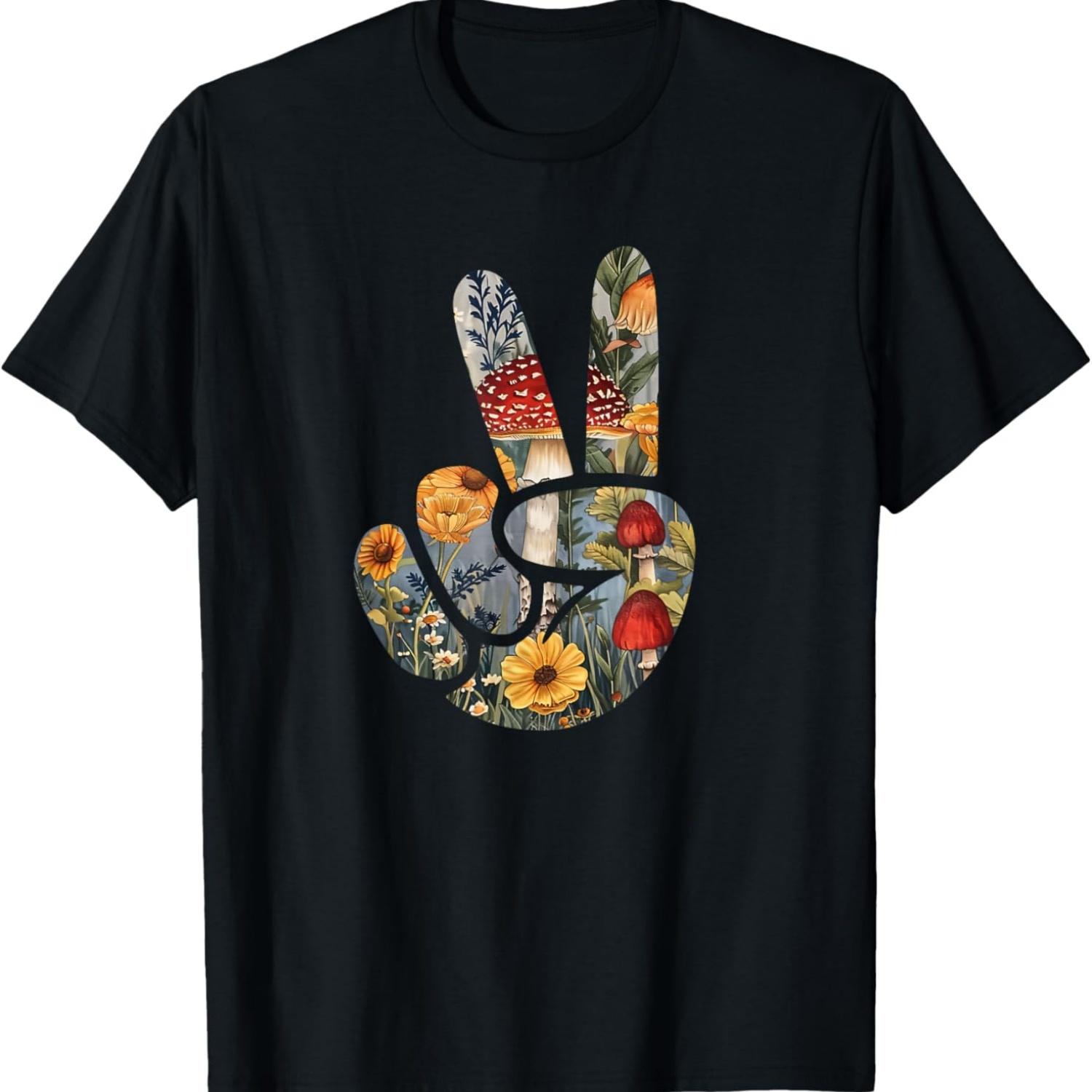 

Natural Silhouette Forest Meadow Cottagecore Peace Sign Hand T-Shirt(6) S чёрный