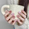 100% HANDMADE Short Round Fake Nail With Glue Short Aurora Butterfly Acrylic Press on Artificial Fake nails Reusable Nails