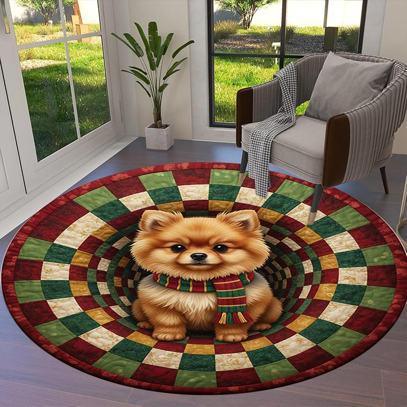 The puppy on the carpet Round Area Rug,Carpet Rug for Living Room Bedroom Sofa Playroom Decor,Non-slip Floor Mat