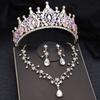 3-częściowy zestaw biżuterii ślubnej z koroną dla kobiet tiary i naszyjnik kolczyki księżniczka urodziny suknia ślubna biżuteria akcesoria