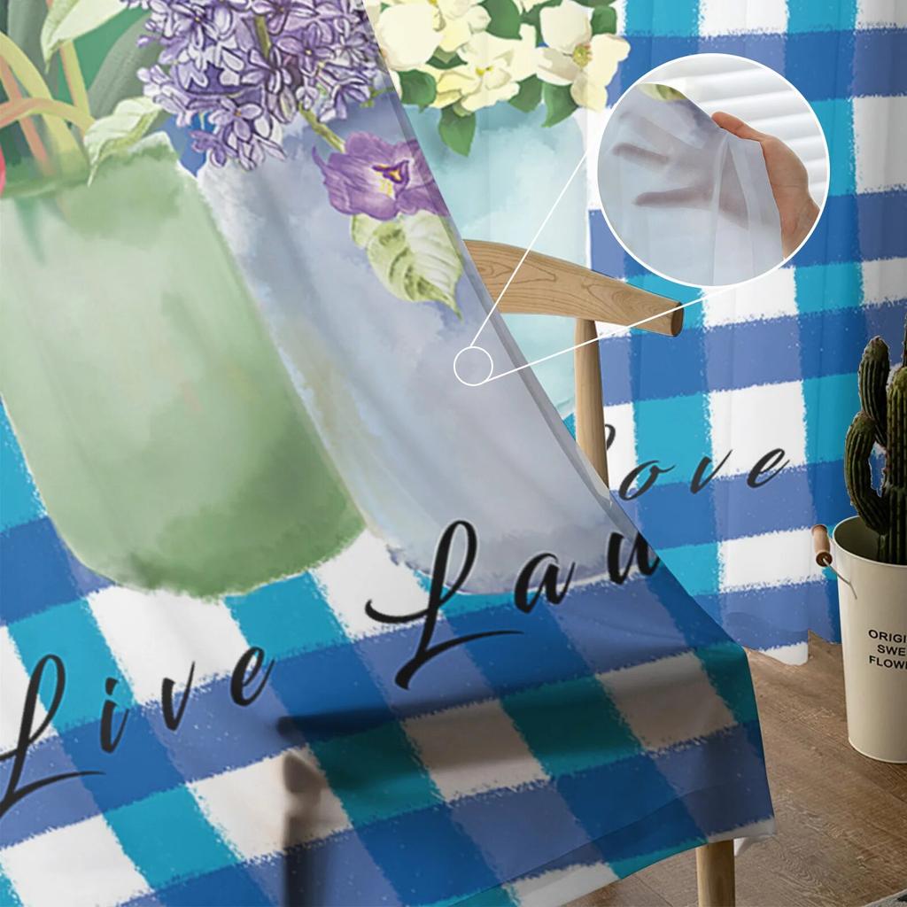 Flower Lavender Plaid Tulle Curtains Balcony Room Fashion Printed Sheer Curtain Living Room Window Modern Decor