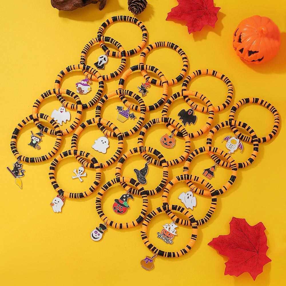 European and American Halloween Skull Pumpkin Pendant Soft Pottery Bracelet Popular Funny Alloy Pendant Bracelet