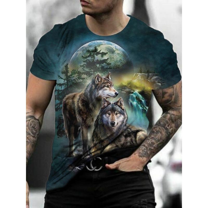 T-Shirt Man New Wolf 3D Printed Short Sleeve Summer Fashion Outdoor Street Style Design Tops Large Size Loose Men's T-Shirt