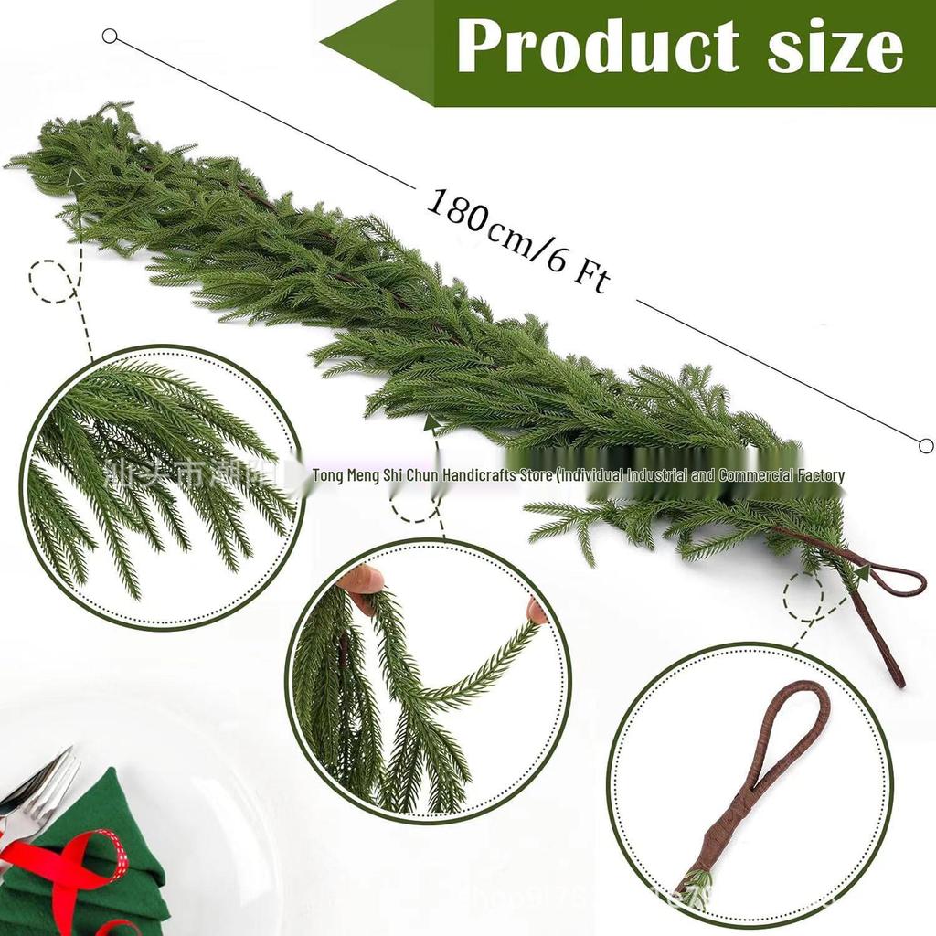 Artificial PE Norfolk Pine Garland with Soft Rubber Pine Needles - Christmas Decoration Wreath Simulation