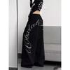 Pantaloni Larghi Sportivi Neri con Diamanti Caldi per Bambini Street Dance Danza Jazz Pantaloni Casual a Straccio Stampa Lettere con Strass Pantaloni Casual