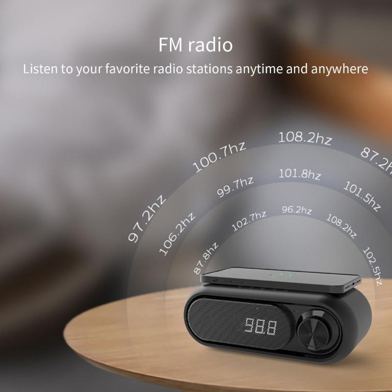 Portable Bluetooth-compatible Loudspeaker with Clock LED Time Display 15W Wireless Charging Multifunctional Digital Clock