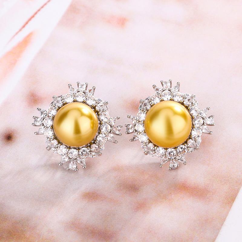 Huayou Meiao White Tea Gold Pearl Zircon S925 Silver Needle Ring Necklace Set Light Luxury Premium