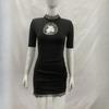 Retro fashion sexy lace hollow splicing slim fit dress