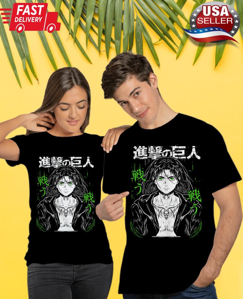 

Eren Yeager T-shirt,gift Anime,Attack Titan,Aot,Graphic Tee,black Shirt All Size XL