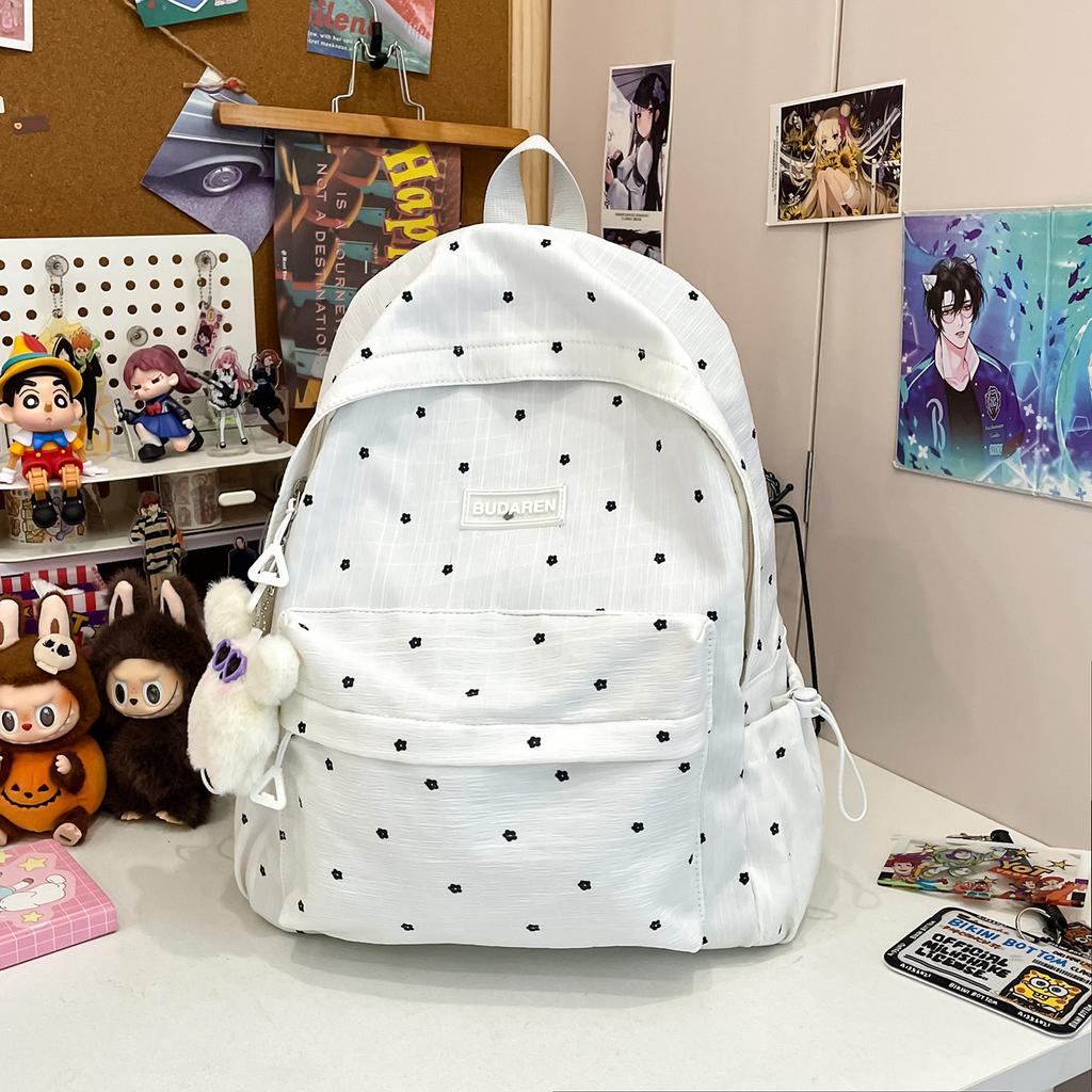 Small fresh schoolbag, girls, junior high school students, polka dots, cute versatile travel backpack, lightweight large-capacity backpack