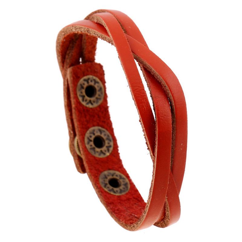 

Разноцветные японские и корейские плетеные кожаные браслеты - модные аксессуары из натуральной кожи оранжевый/красный
