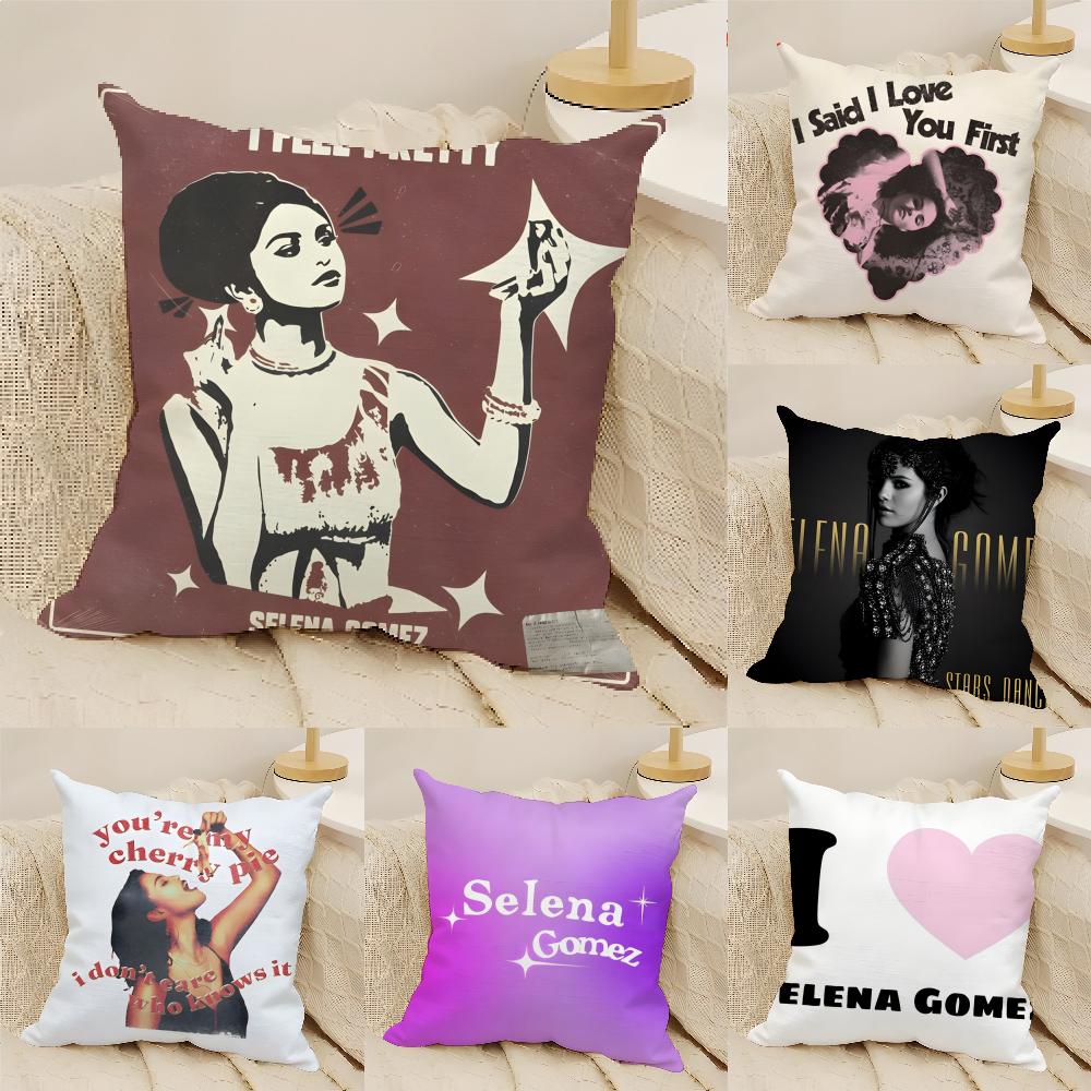 Pillow Case Cotton Linen Fabric Square Zipper Pillowcase Home Decorative Living Room Singer Music S-Selena Gomez 2