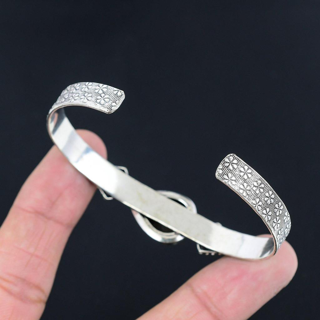 Sterling Silver Natural Spider Web Jasper Daughter Anniversary Bangle Bracelet