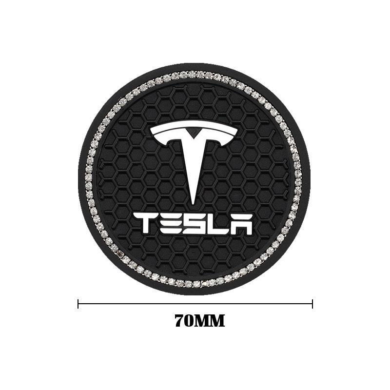 2Pcs Car Water Cup Mat Rubber Anti Noise Coaster Interior Accessories For Tesla Model-Y Model-3 Model-X Model-S Cybertruck
