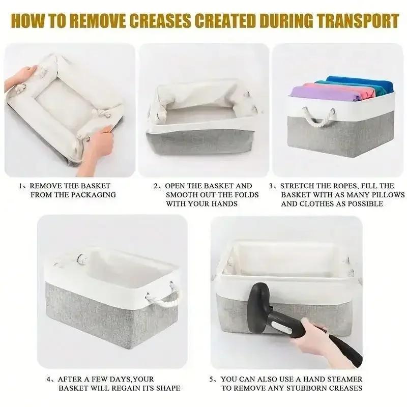 Foldable Storage Bins with Sturdy Cotton Handles Fabric Sundries Storage Basket for Home/Children's Toys/Wardrobe/Storage Basket