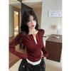 Spring Niche Waist Pleated Half Zipper Fake Two-piece Top Women's Long-sleeved Shirt Retro Bottoming Shirt