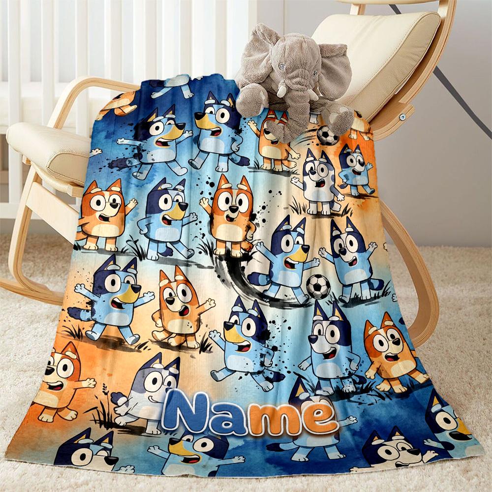 Soccer Fun Bluey Customize Text Blanket Throw Personalized Blanket Soft & Cozy Versatile for Bed Office Chair Couch Seaside Four Seasons Universal