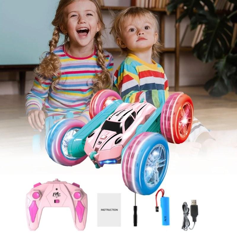 Amazing Colorful Remote Control Stunt Car With Light Up Wheels For Kids Fun